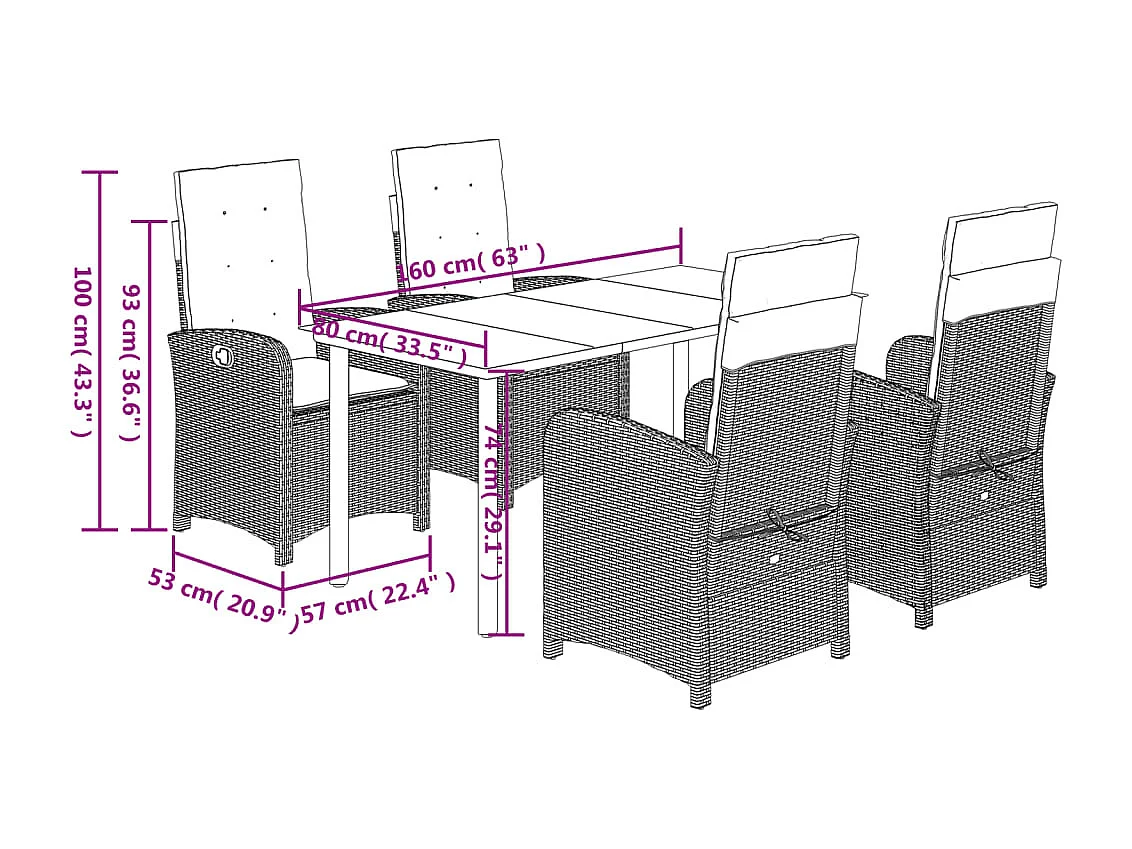Ensemble à manger de jardin coussins 5pcs Noir Résine tressée