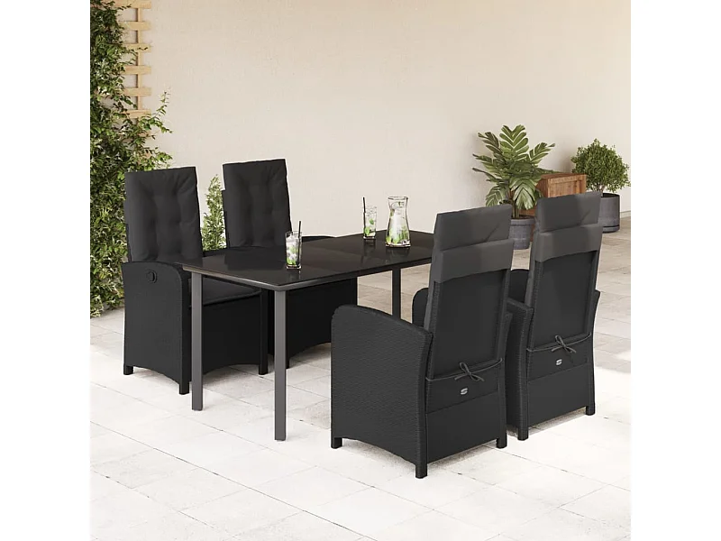 Ensemble à manger de jardin coussins 5pcs Noir Résine tressée