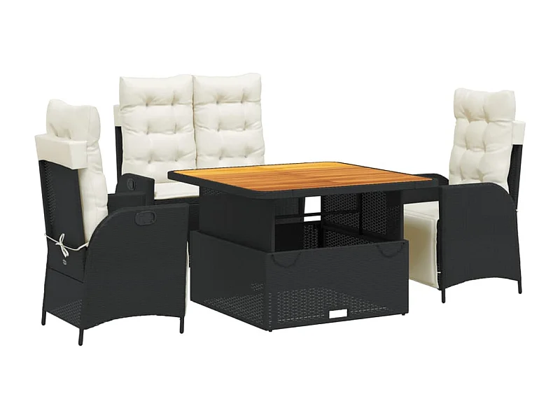 Ensemble à manger de jardin 4 pcs avec coussins noir