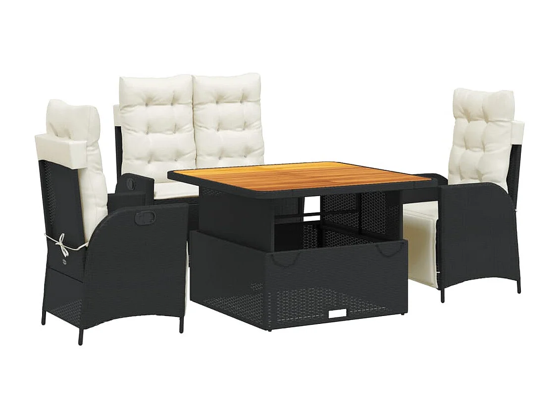 Ensemble à manger de jardin 4 pcs avec coussins noir