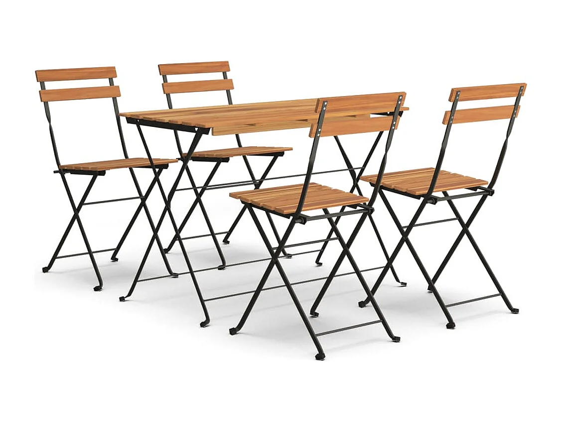 Ensemble de bistro pliable 5 pcs Bois d'acacia solide et acier