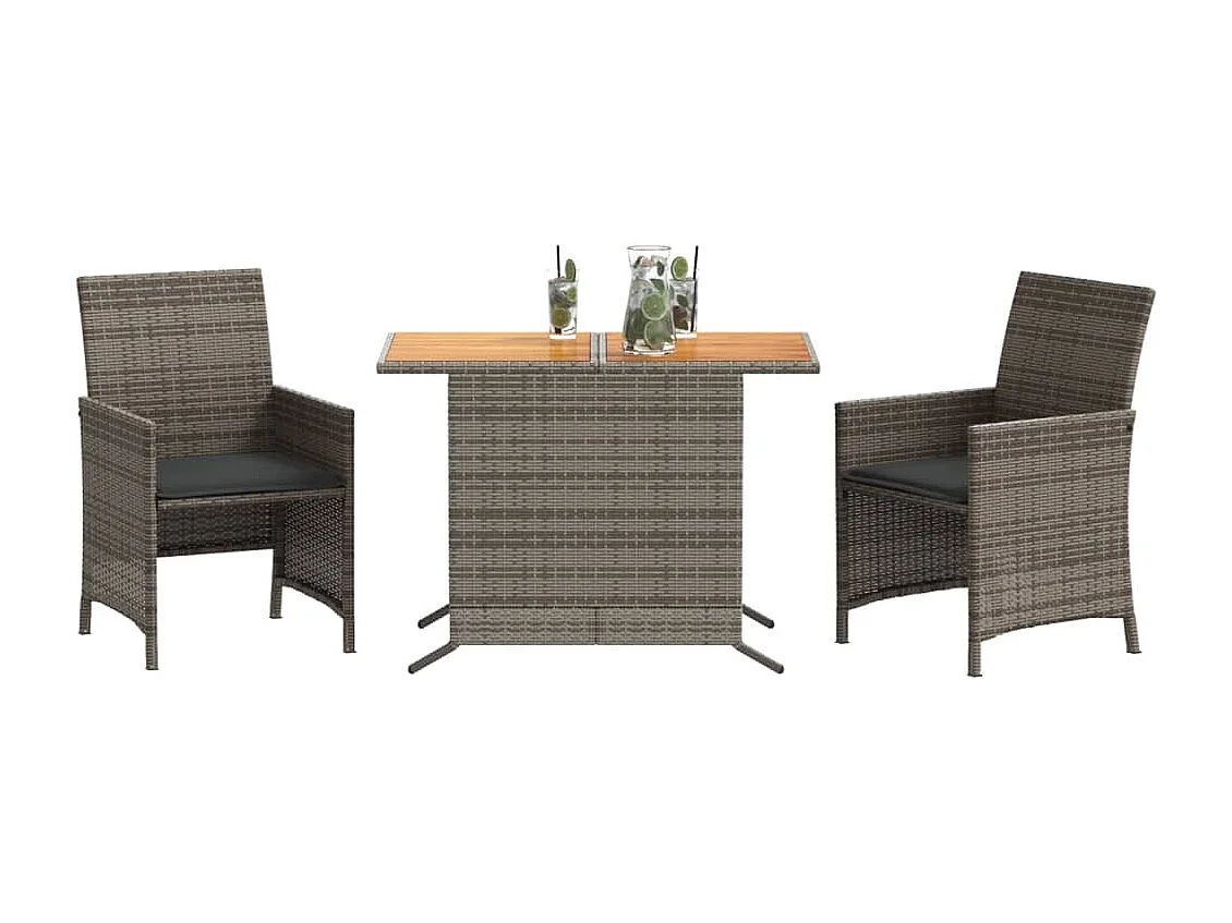 Ensemble de bistro 3 pcs avec coussins gris résine tressée