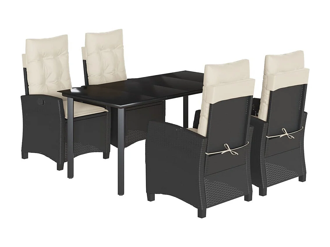 Ensemble à manger de jardin coussins 5pcs Noir Résine tressée