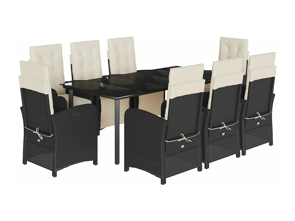Ensemble à manger de jardin 9pcs coussins noir résine tressée
