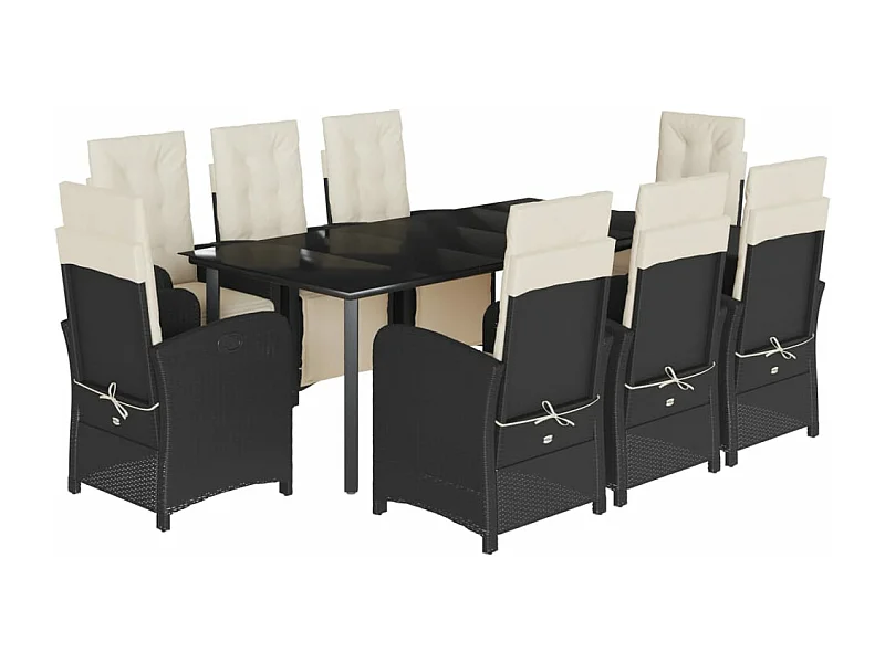 Ensemble à manger de jardin 9pcs coussins noir résine tressée