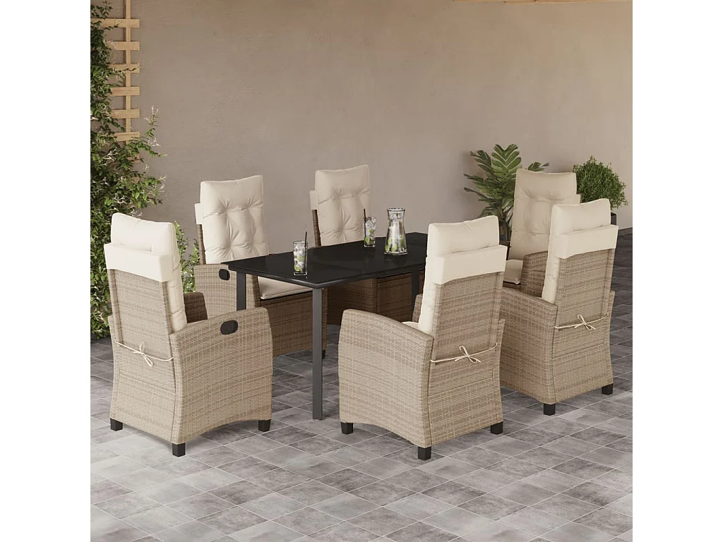 Ensemble à manger de jardin et coussins 7 pcs beige poly rotin