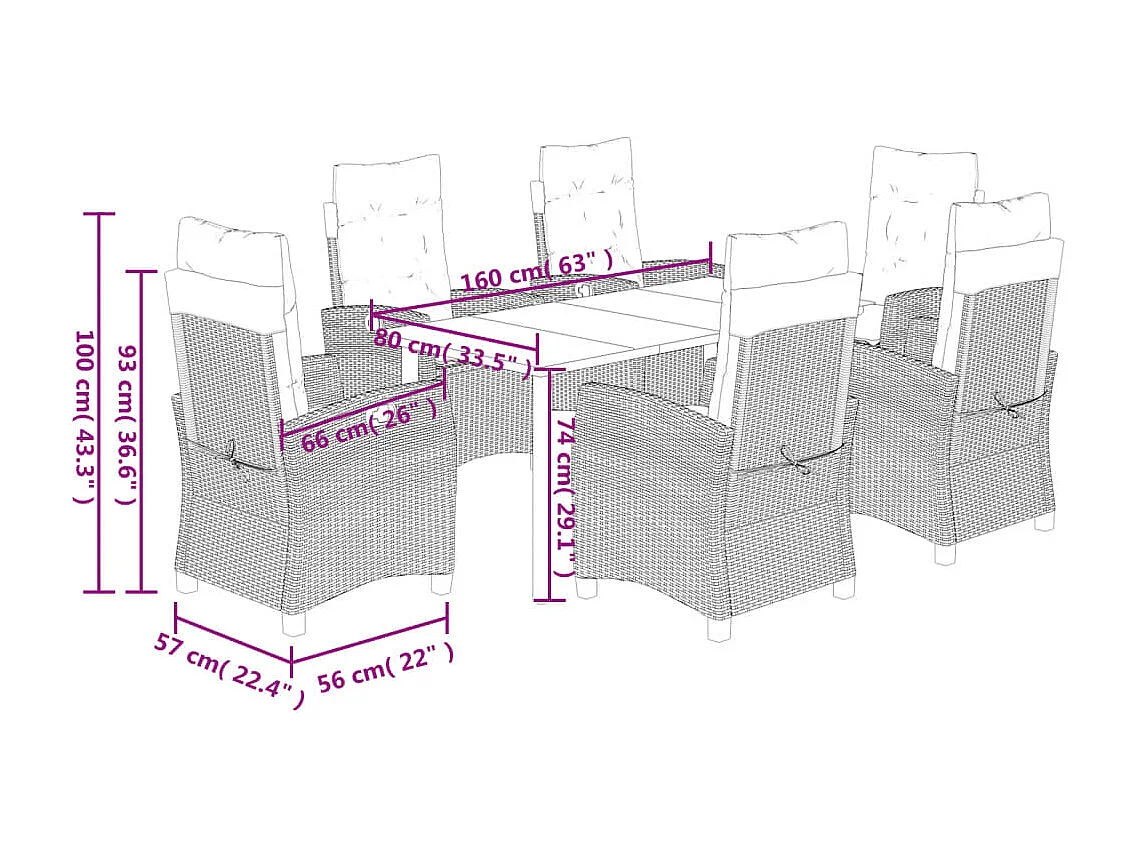 Ensemble à manger de jardin et coussins 7 pcs beige poly rotin