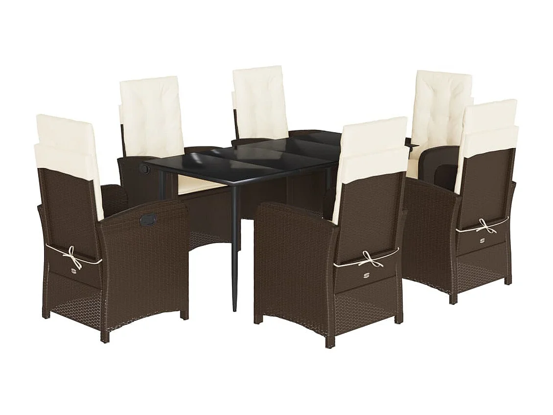 Ensemble à manger de jardin et coussins 7 pcs marron rotin