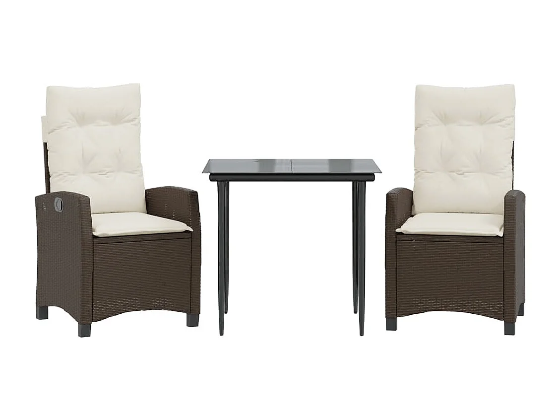 Ensemble à manger de jardin 3 pcs et coussins marron poly rotin