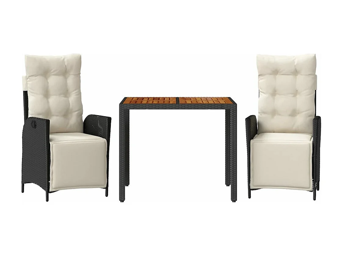 Ensemble à manger de jardin avec coussins 3 pcs Noir