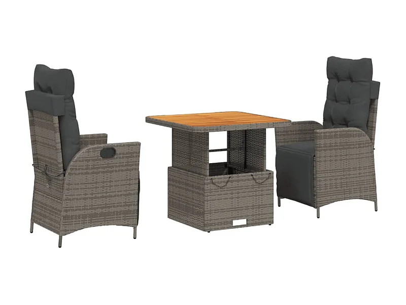 Ensemble à manger de jardin 3 pcs coussins gris résine tressée