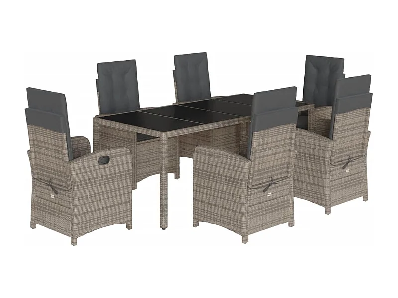 Ensemble à manger de jardin et coussins 7 pcs gris rotin