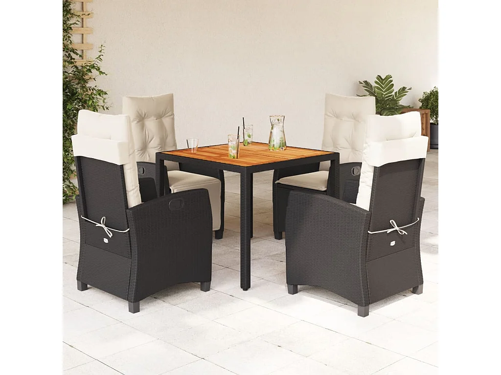 Ensemble à manger de jardin coussins 5pcs Noir Résine tressée