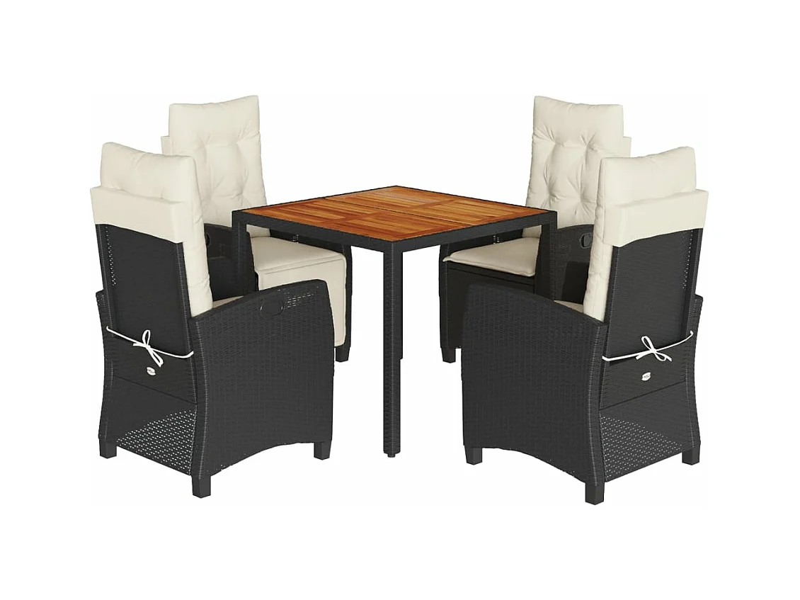 Ensemble à manger de jardin coussins 5pcs Noir Résine tressée