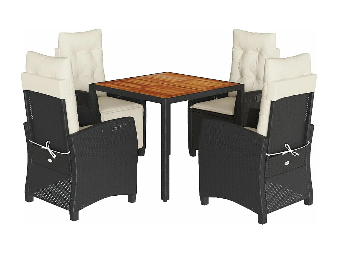 Ensemble à manger de jardin coussins 5pcs Noir Résine tressée