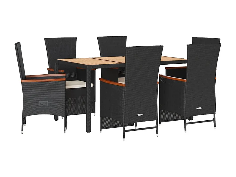 Ensemble à manger de jardin coussins 7pcs Noir Résine tressée