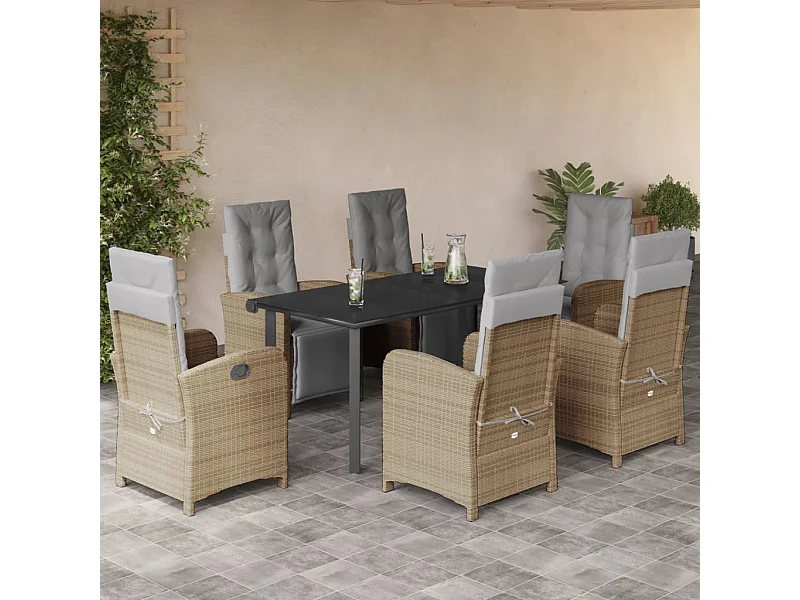 Ensemble à manger de jardin et coussins 7 pcs beige poly rotin