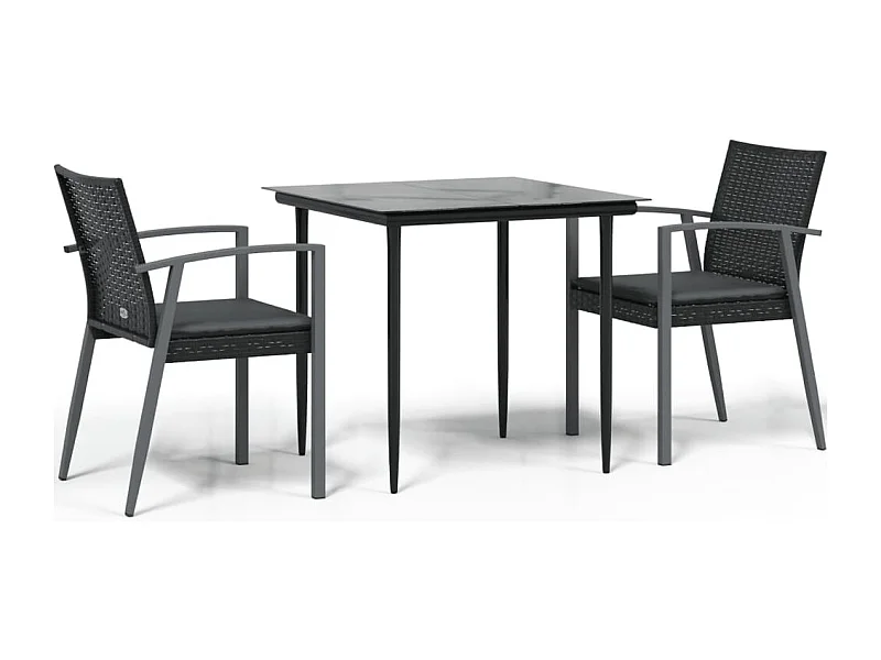 Ensemble à manger de jardin 3 pcs coussins résine tressée acier