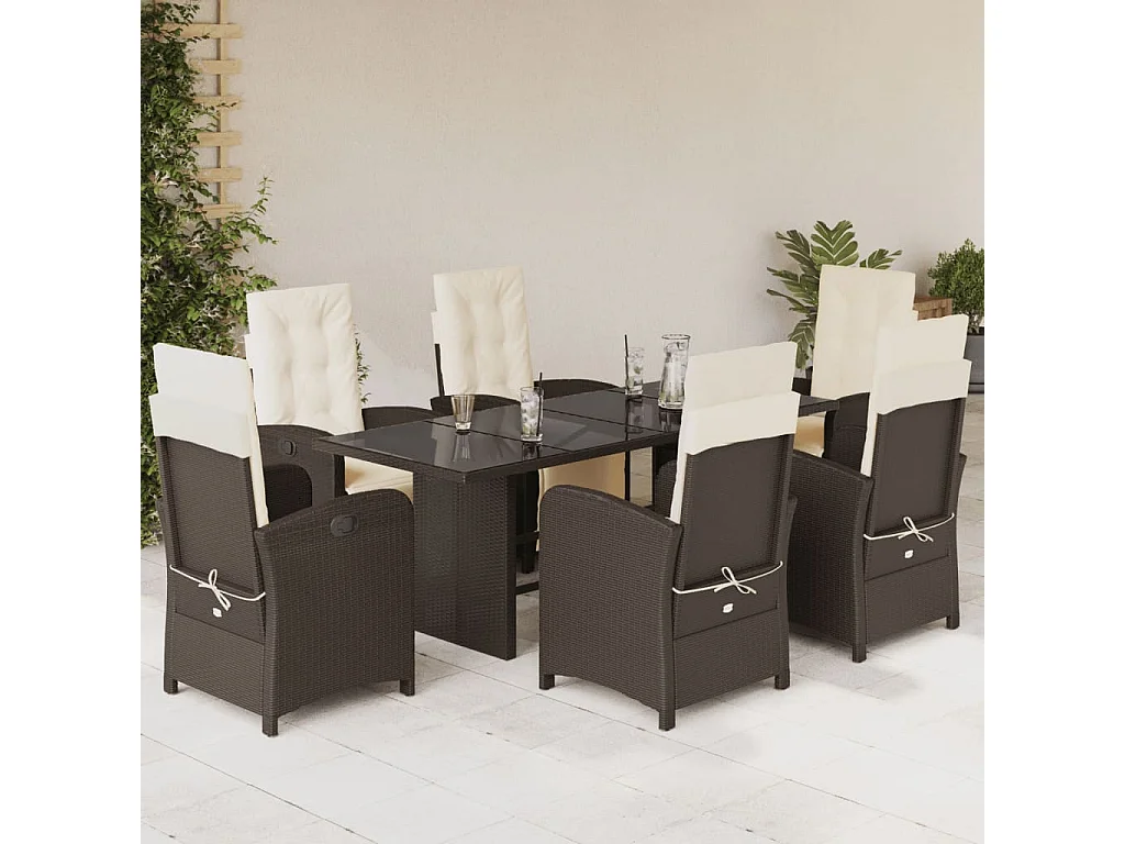 Ensemble à manger de jardin et coussins 7 pcs marron rotin