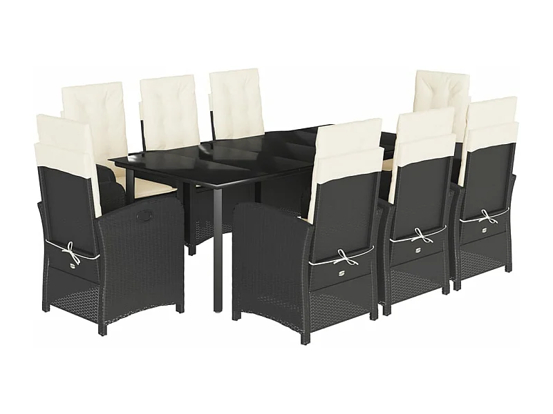 Ensemble à manger de jardin 9pcs coussins noir résine tressée