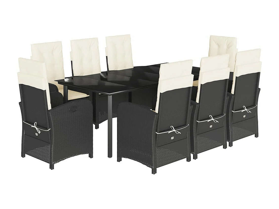 Ensemble à manger de jardin 9pcs coussins noir résine tressée