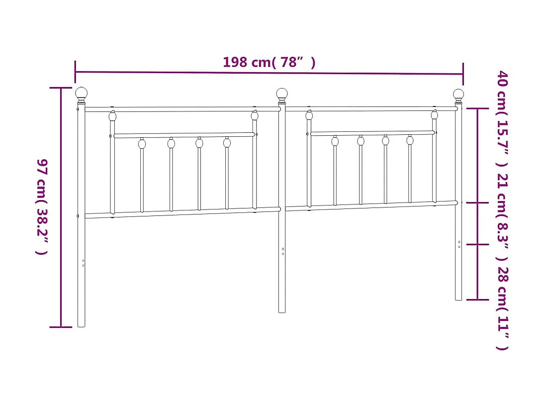 Tête de lit métal noir 193cm