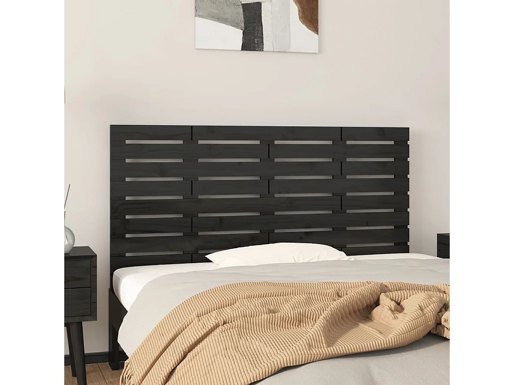 Tête de lit murale Noir 146x3x63 Bois massif de pin