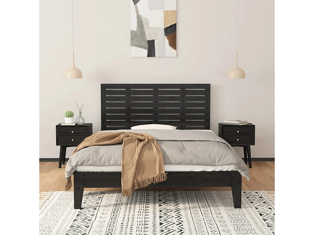 Tête de lit murale Noir 146x3x63 Bois massif de pin
