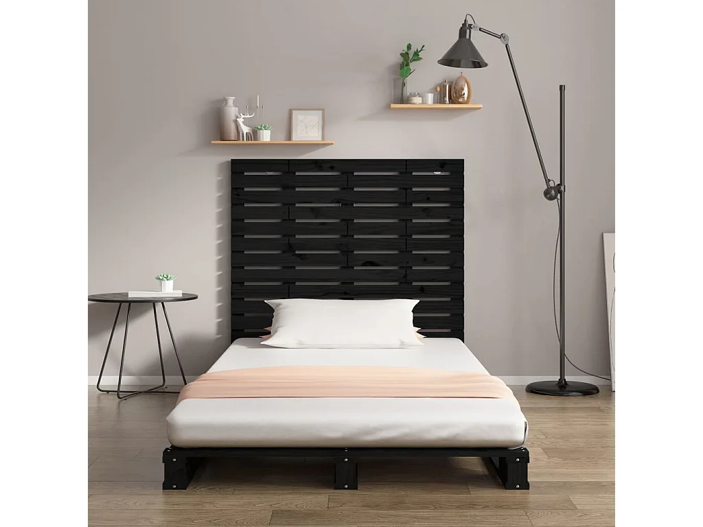 Tête de lit murale Noir 96x3x91,5 Bois massif de pin