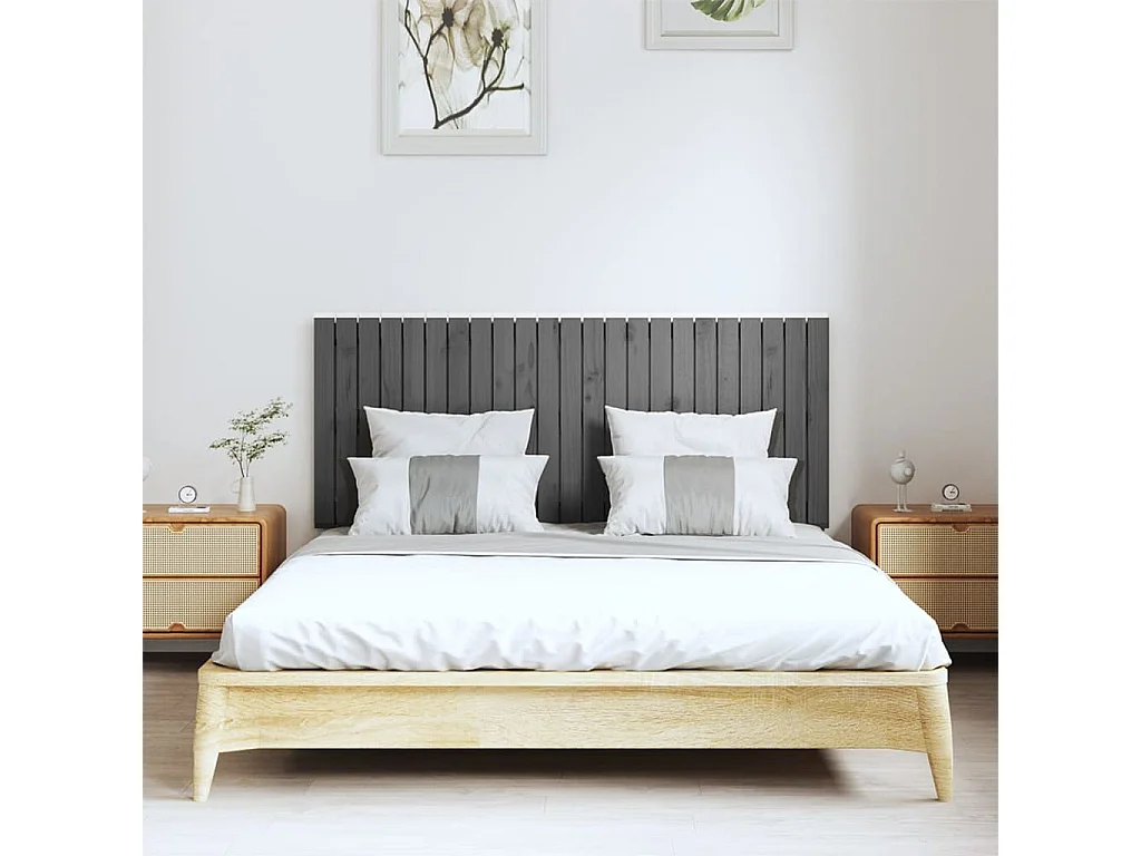 Tête de lit murale Gris 147x3x60 Bois massif de pin