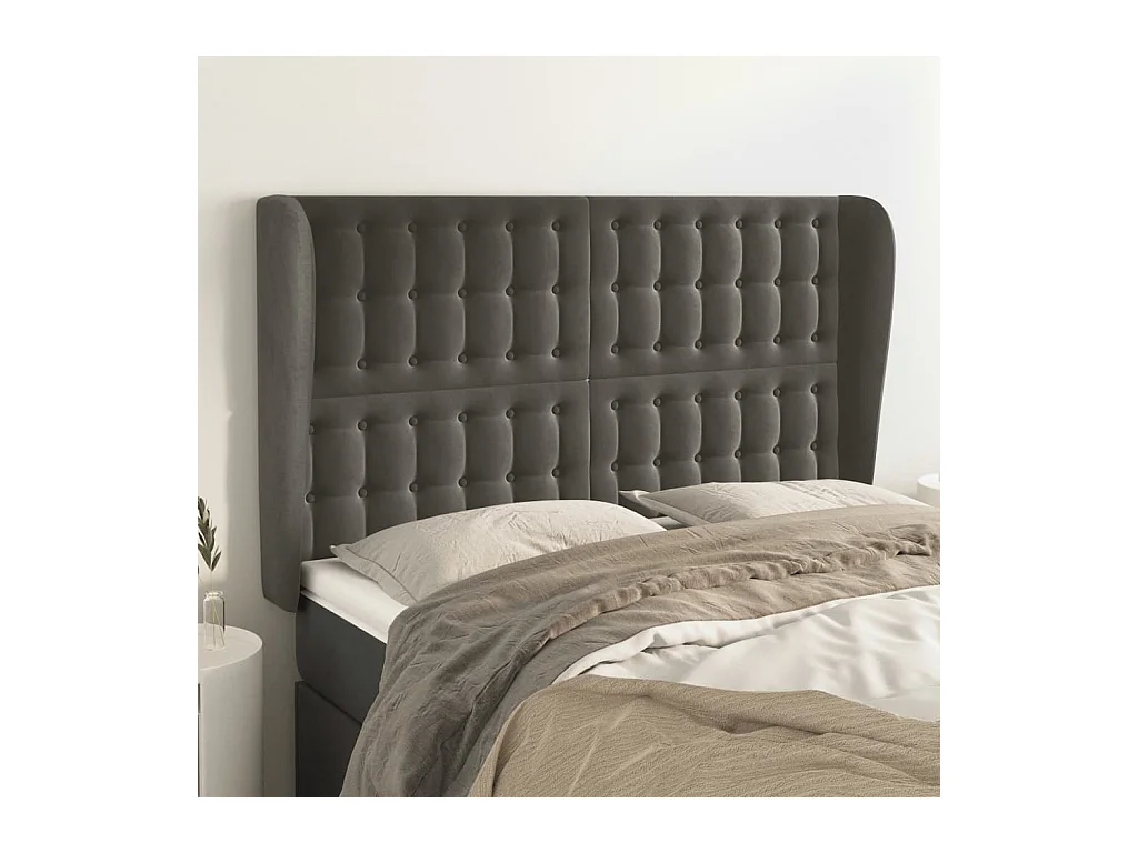 Tête de lit avec oreilles Gris foncé 147x23x118-128 Velours