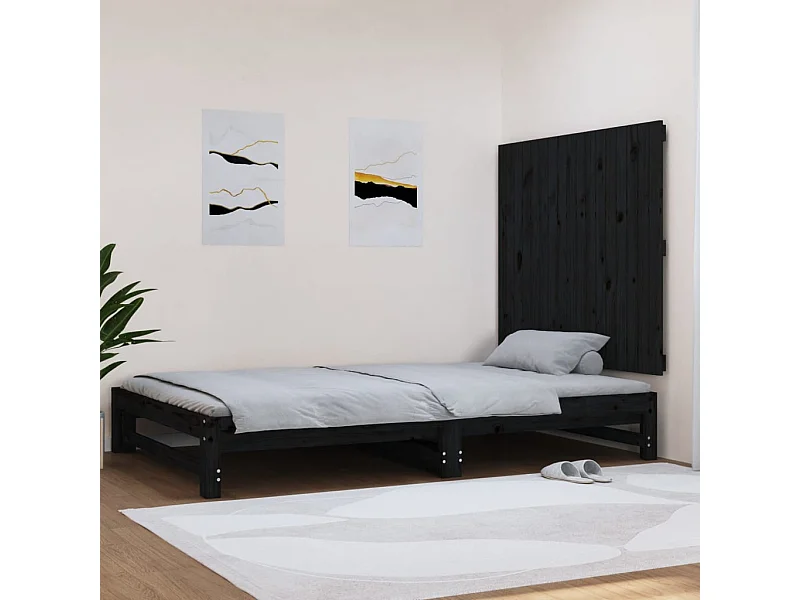 Tête de lit murale Noir 108x3x90 Bois massif de pin