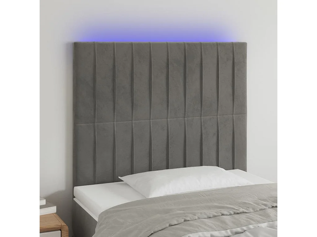 Tête de lit à LED Gris clair 100x5x118-128 Velours