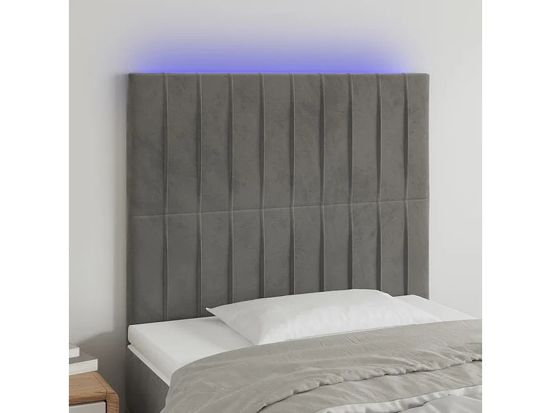 Tête de lit à LED Gris clair 100x5x118-128 Velours