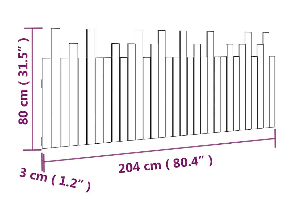 Tête de lit murale Gris 204x3x80 Bois massif de pin