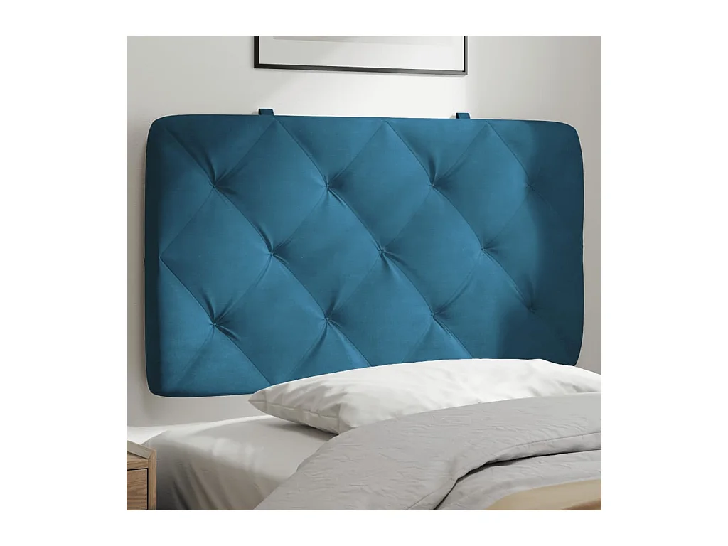 Coussin de tête de lit bleu 90cm velours
