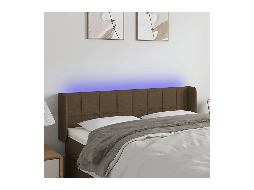 Tête de lit à LED Marron foncé 147x16x78-88 Tissu