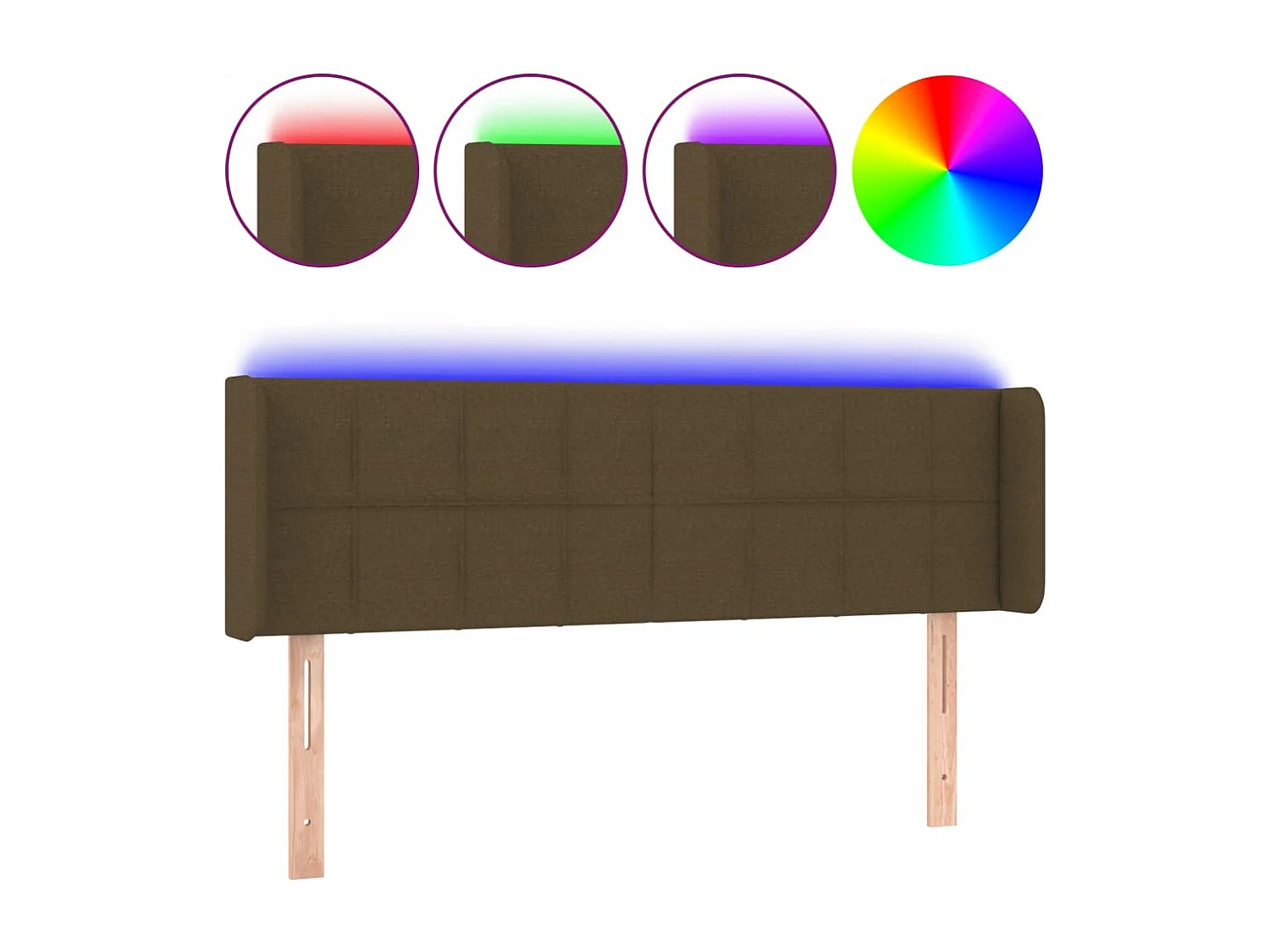 Tête de lit à LED Marron foncé 147x16x78-88 Tissu