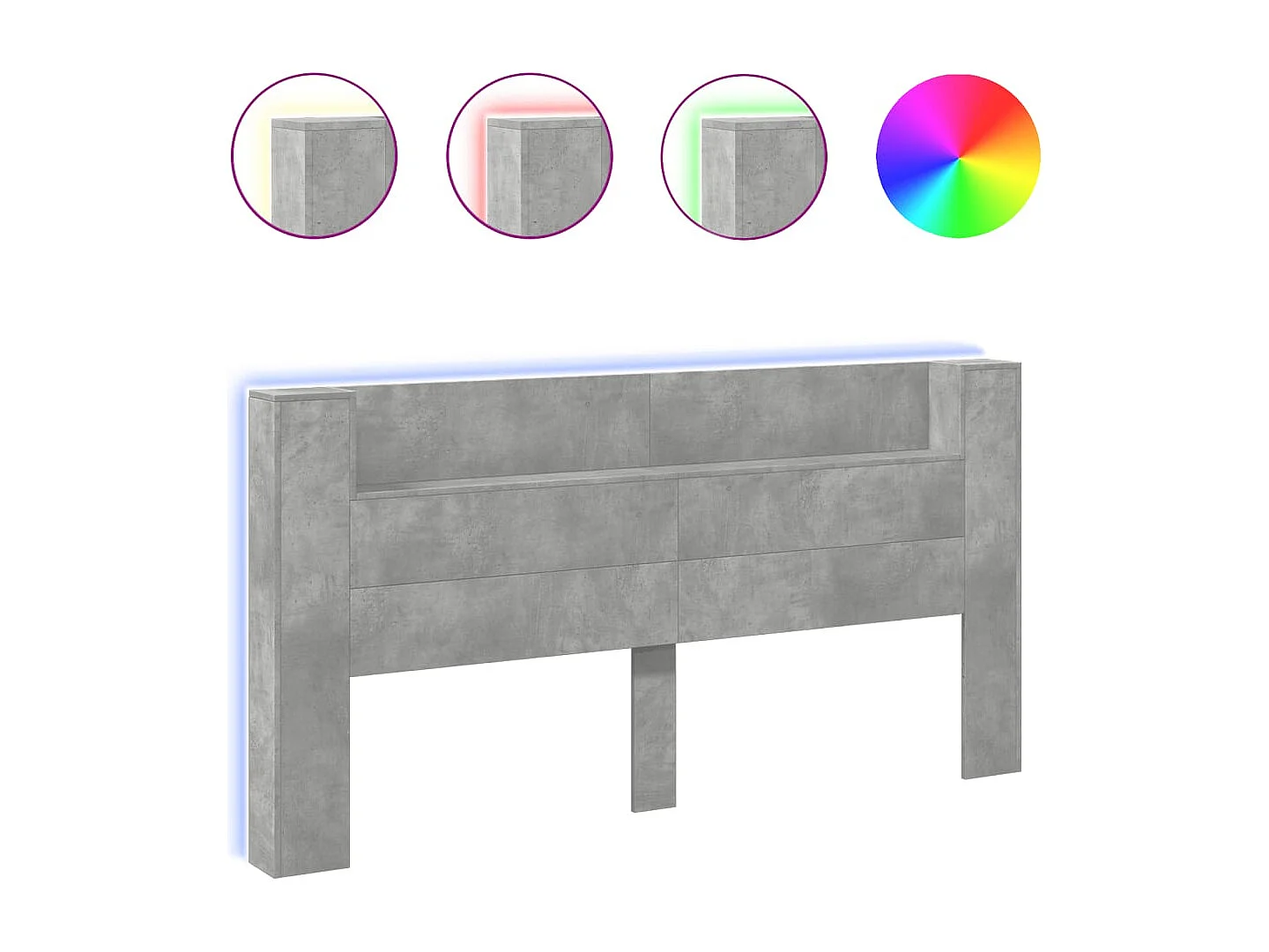 Armoire tête de lit avec LED gris béton 180x16,5x103,5