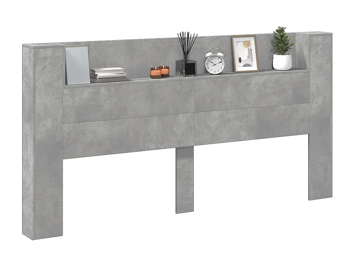 Armoire tête de lit avec LED gris béton 180x16,5x103,5