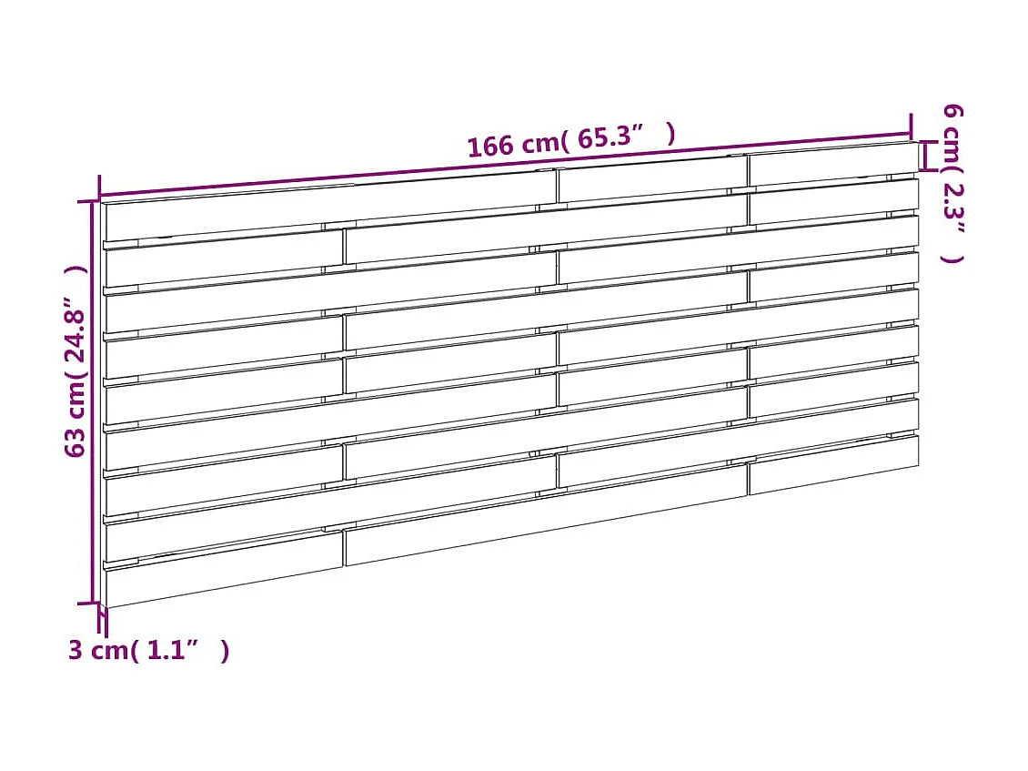 Tête de lit murale 166x3x63 Bois massif de pin