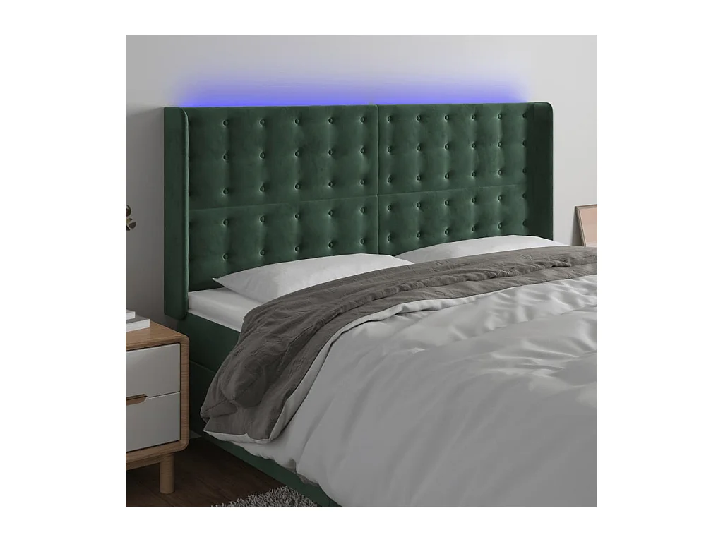 Tête de lit à LED Vert foncé 203x16x118-128 Velours