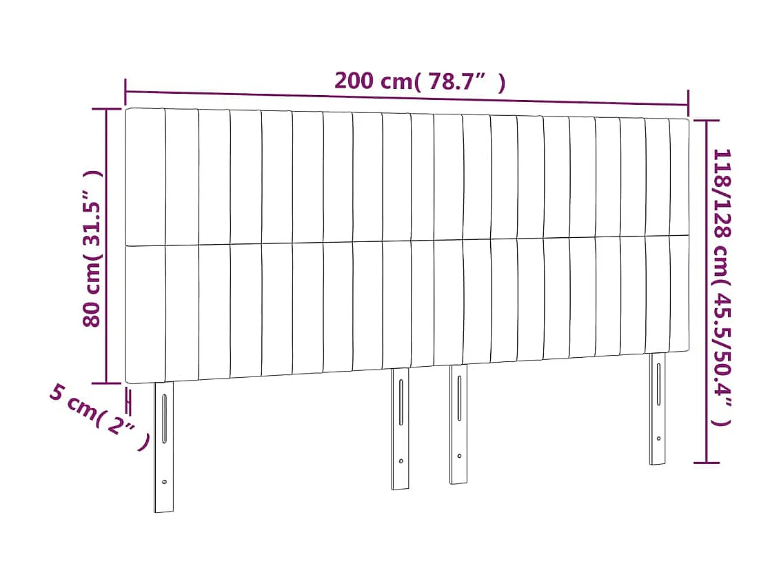 Tête de lit à LED Gris clair 200x5x118-128 Velours