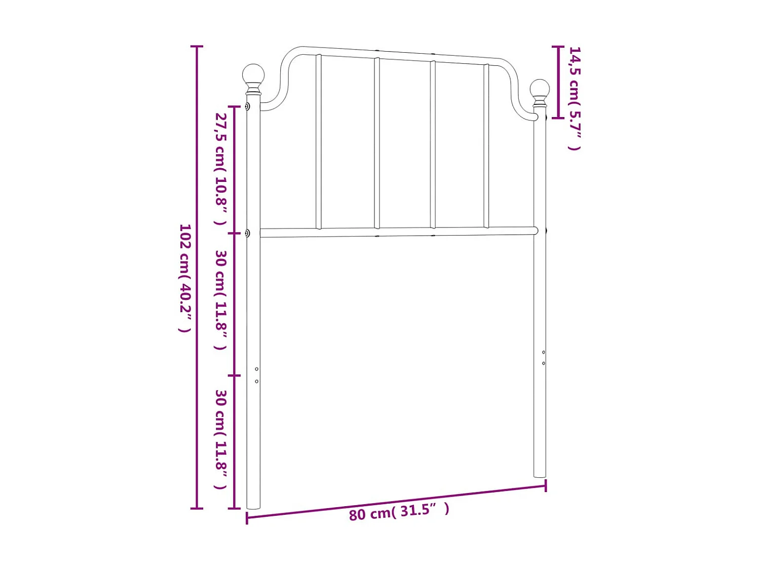 Tête de lit métal blanc 75cm