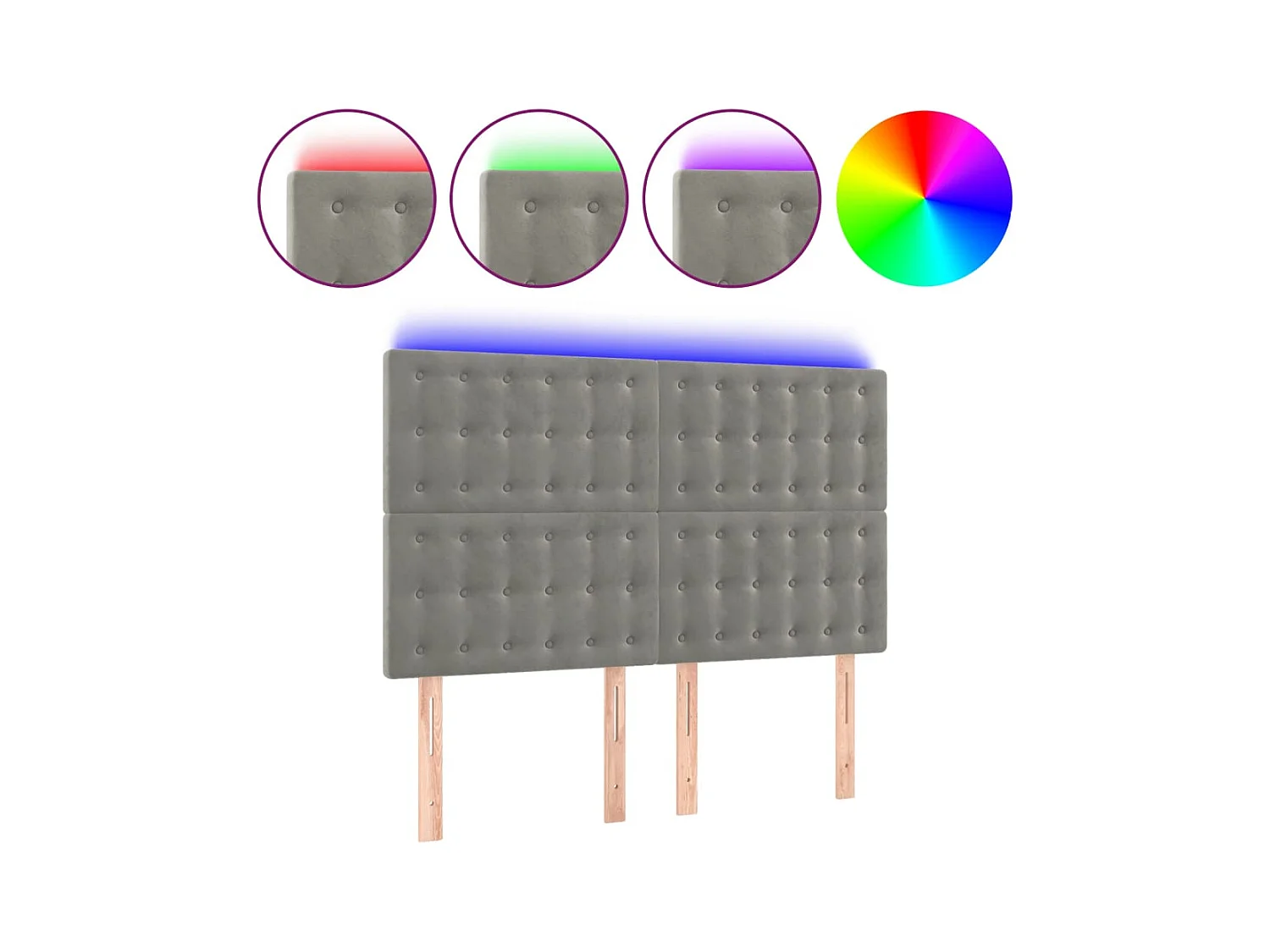 Tête de lit à LED Gris clair 144x5x118-128 Velours