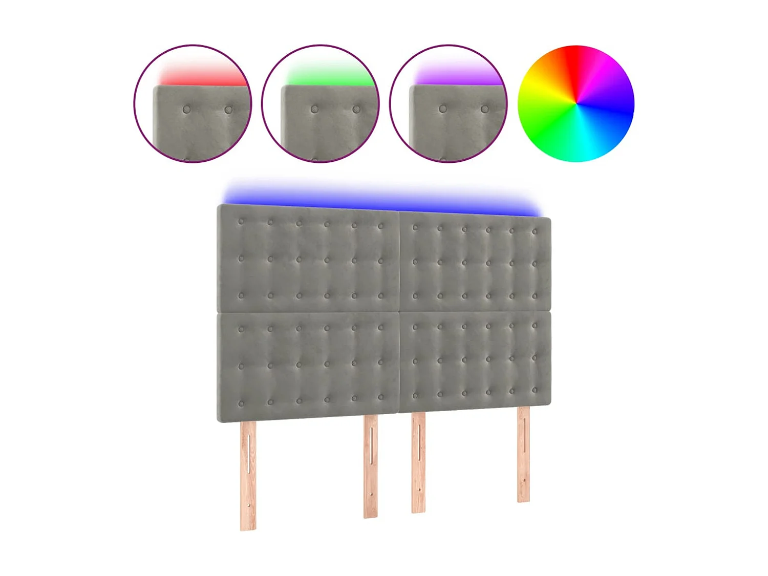 Tête de lit à LED Gris clair 144x5x118-128 Velours