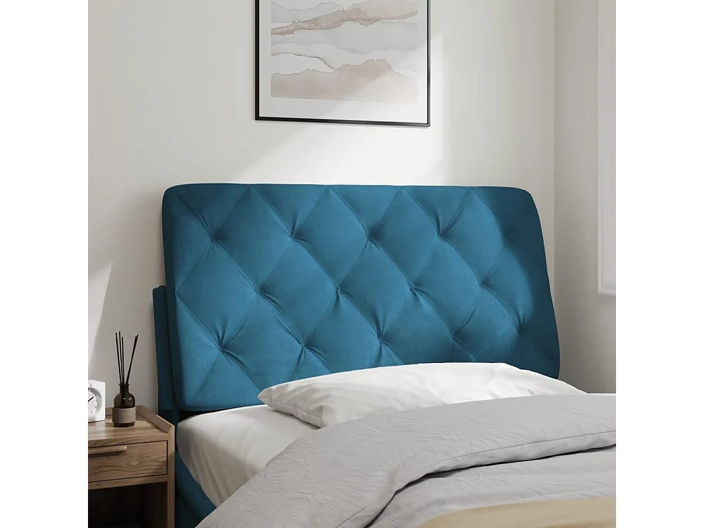Coussin de tête de lit bleu 100cm velours