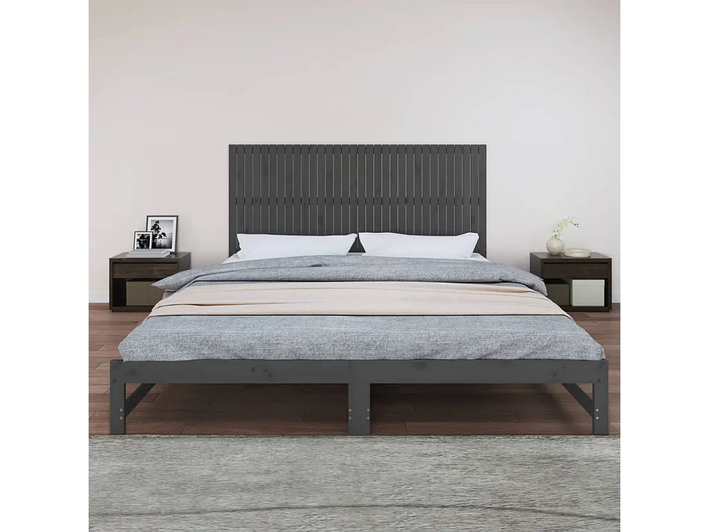 Tête de lit murale Gris 204x3x90 Bois massif de pin