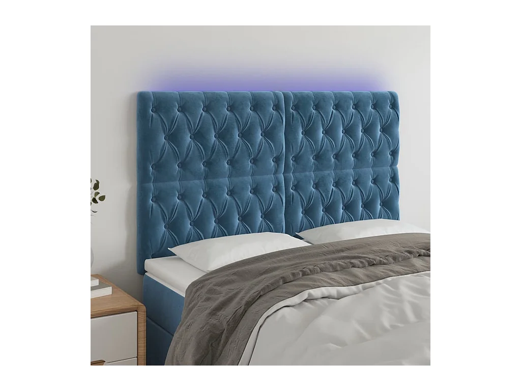 Tête de lit à LED Bleu foncé 144x7x118-128 Velours