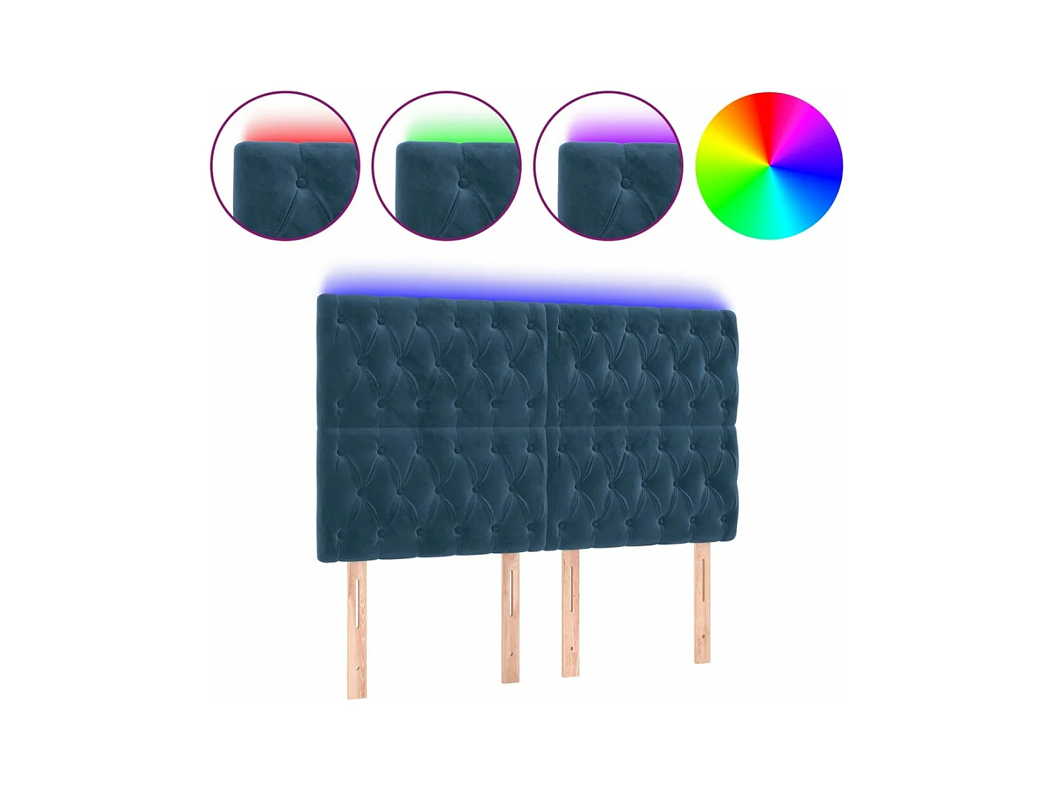 Tête de lit à LED Bleu foncé 144x7x118-128 Velours